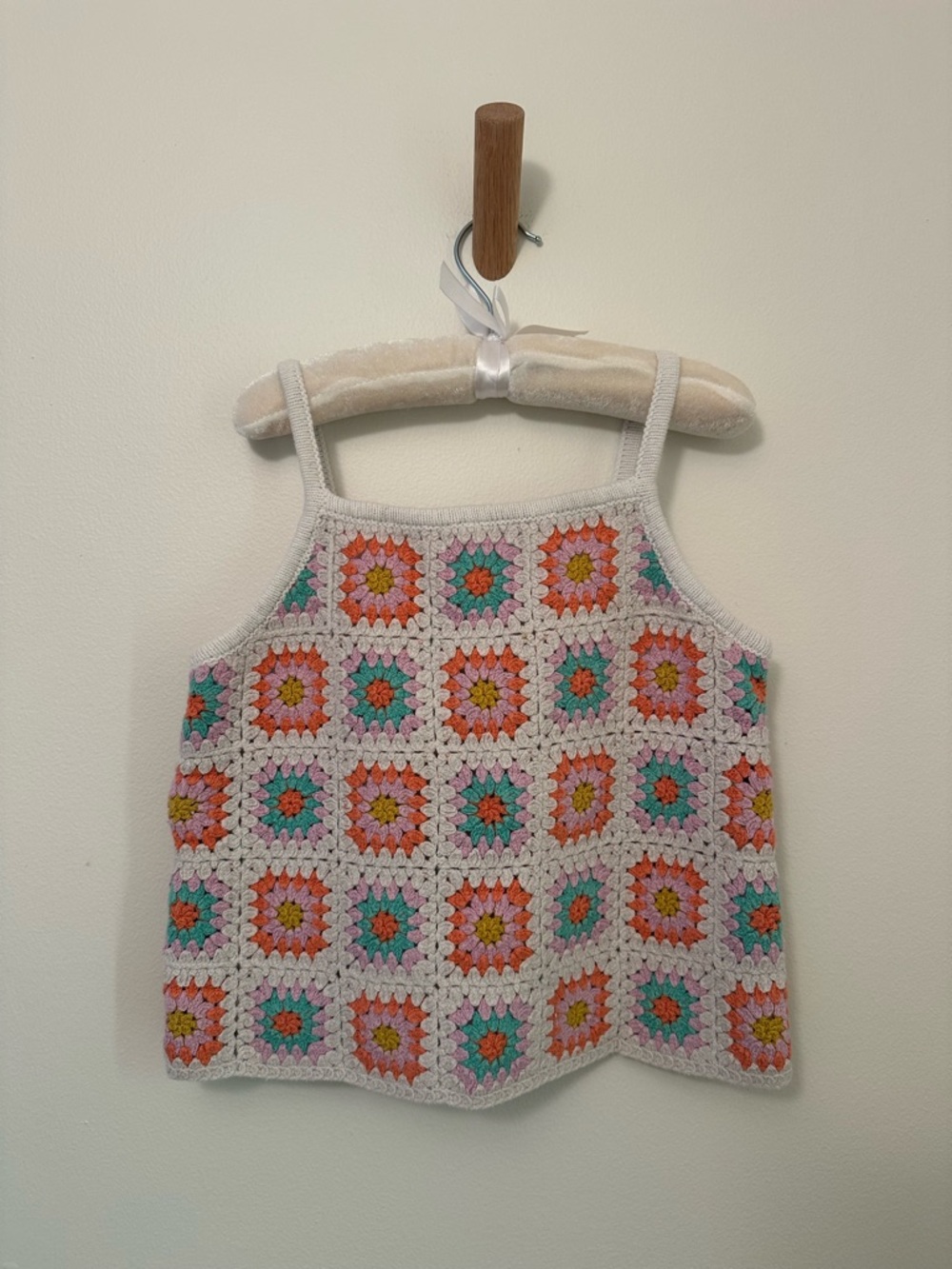 Art Class Crochet Granny Square Patchwork Style Spaghetti Strap Camisole Shirt